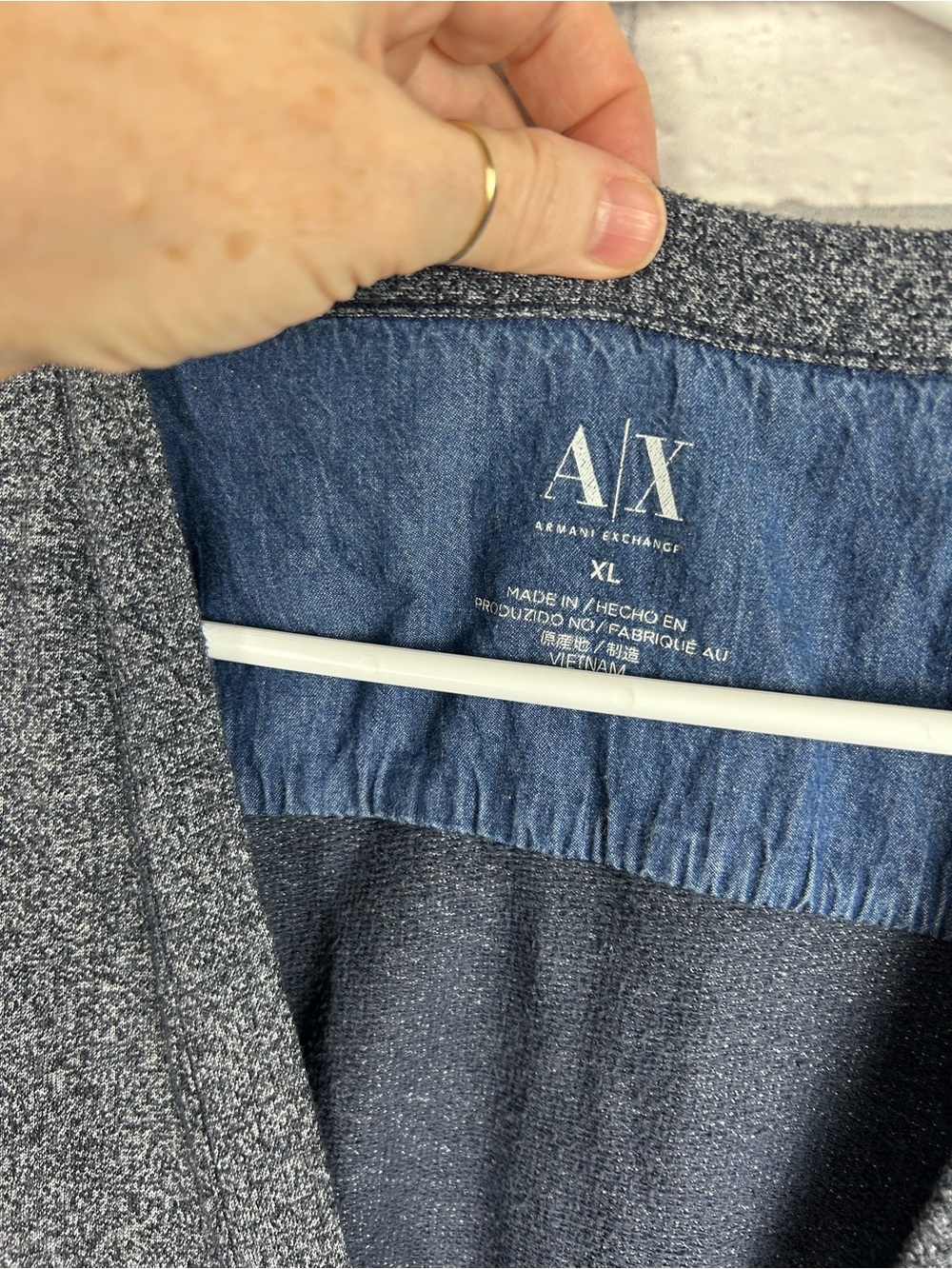 Armani Exchange A|X Men’s XL Gray Cardigan Sweater Denim Elbow Patches - Picture 4 of 7